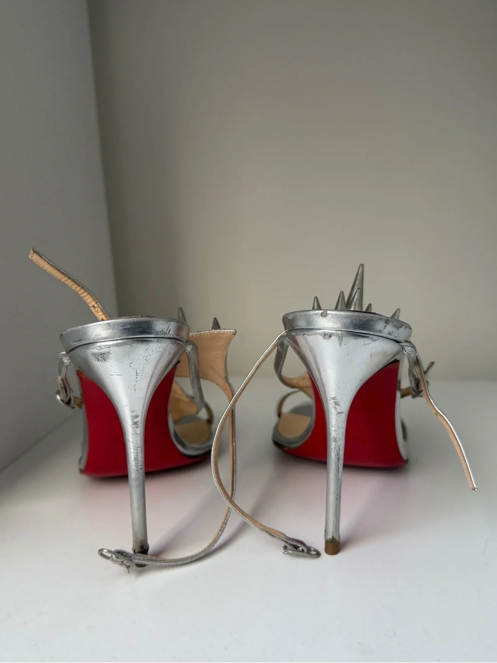 Christian Louboutin Silver Spike Lady Max Heels 37.5